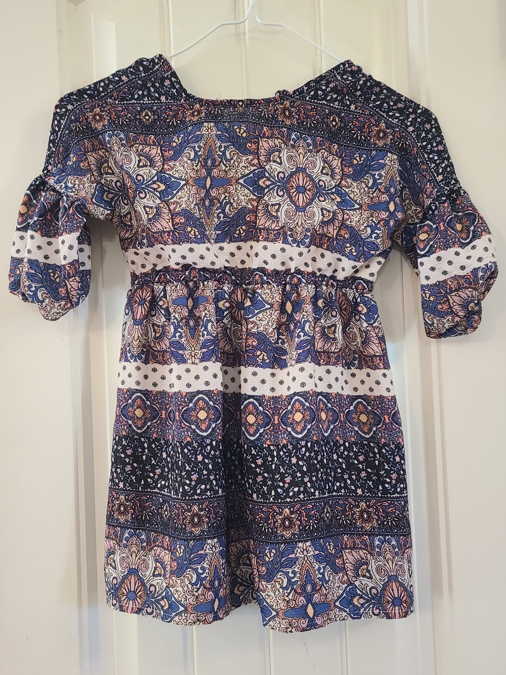 GB girls Navy and Peach Patterned Flowey Dress Size 6